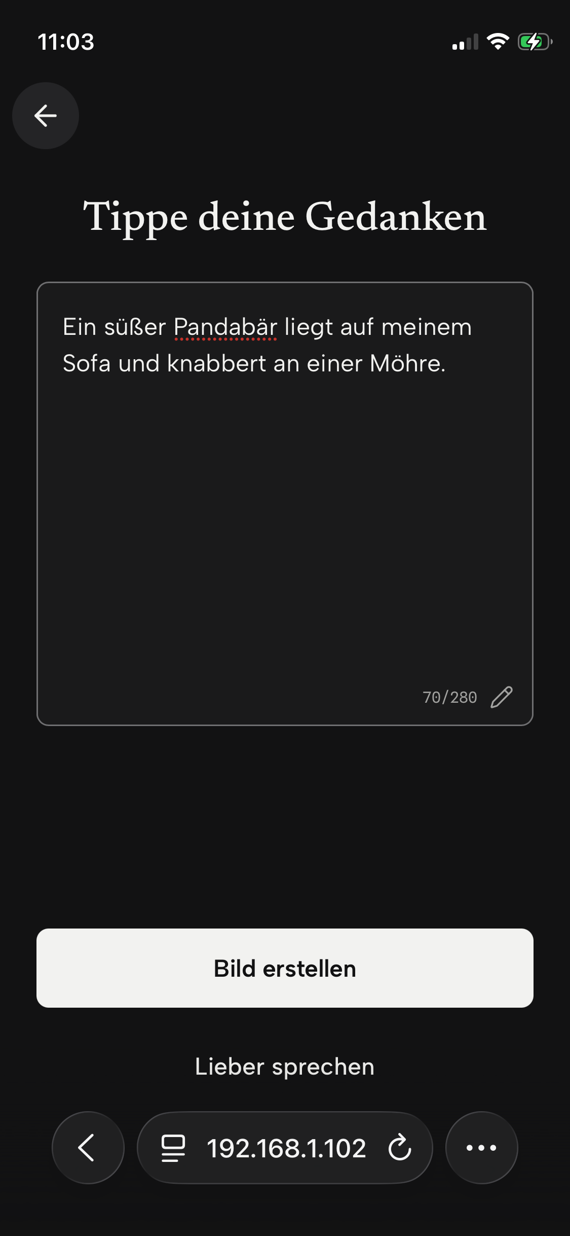 Eingabe-Screen: Tippe deine Gedanken