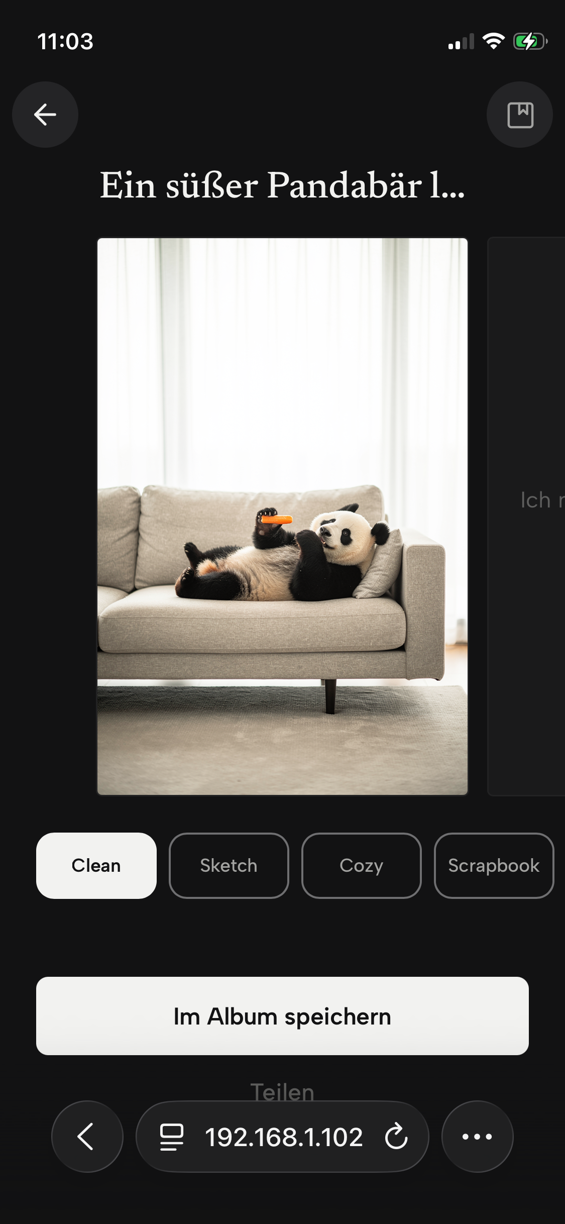 Ergebnis-Screen mit generiertem Bild